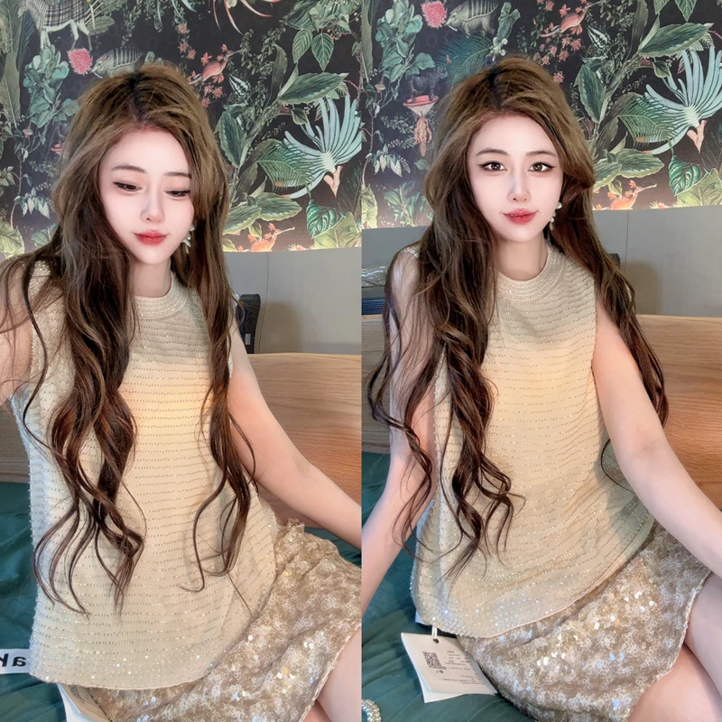 【浪漫剧场】 62829轻奢双面横条水晶珠背心