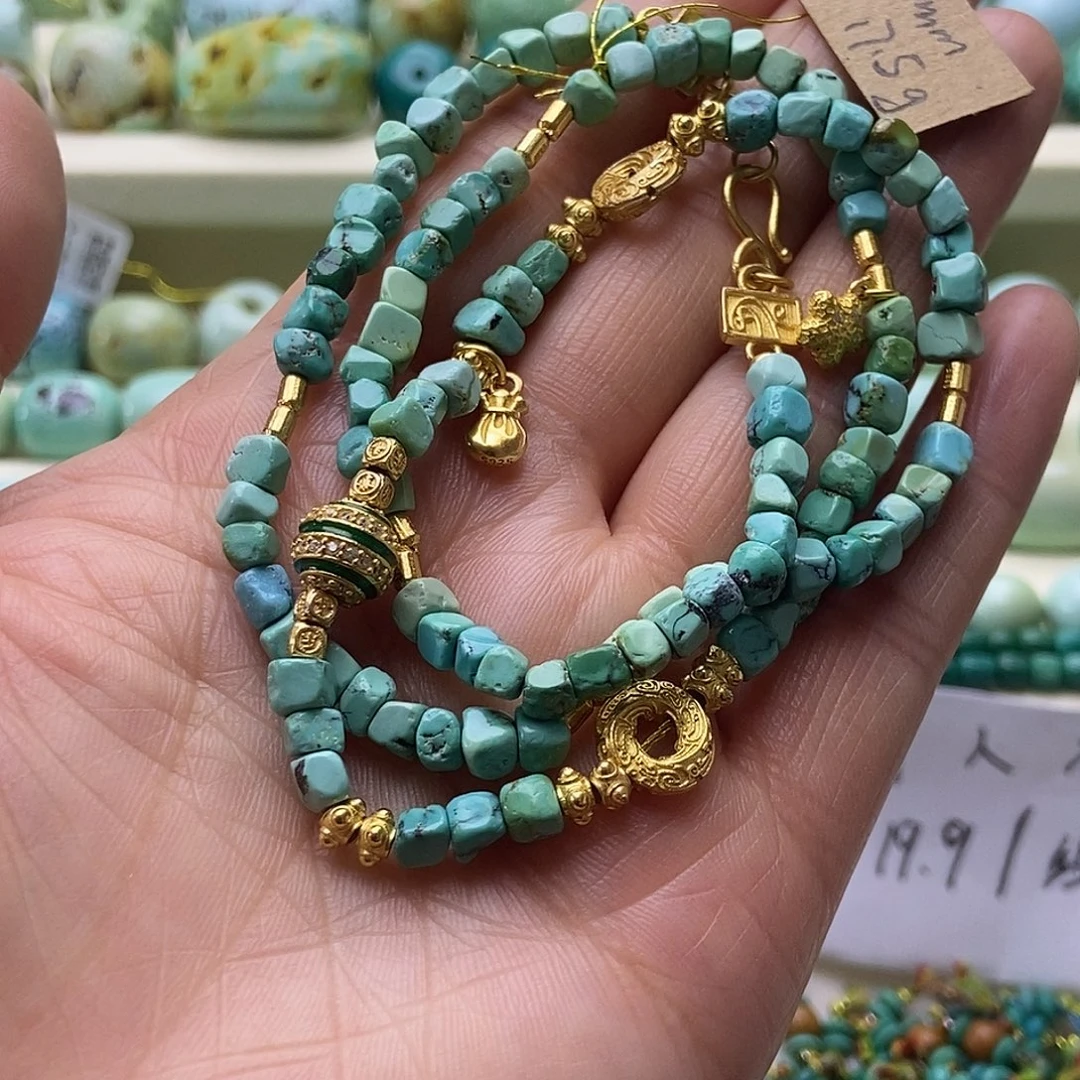 绿松石合金挂件珠，项链