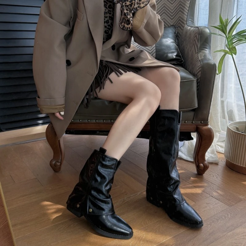 【淘女郎demi】TS2025秋冬新款时尚英伦风粗跟中筒休闲靴MTD57735-H