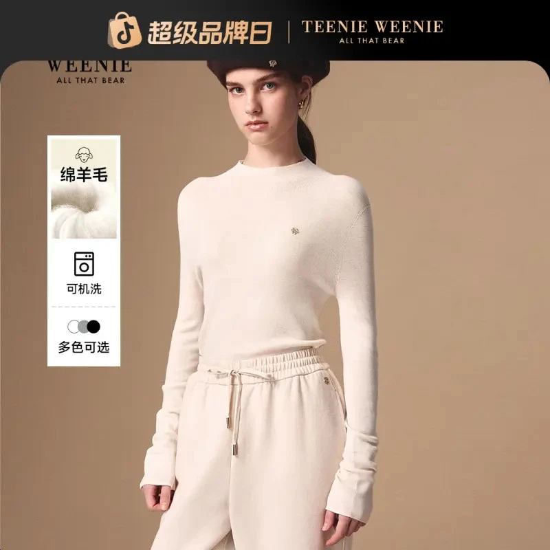 TeenieWeenie小熊女装毛衣25秋新款舒适半高领针织衫TTKW254TW4K