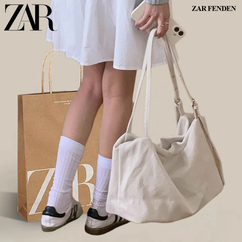ZAR FENDEN韩系慵懒风大容量帆布托特包2025新款学生通勤单肩包