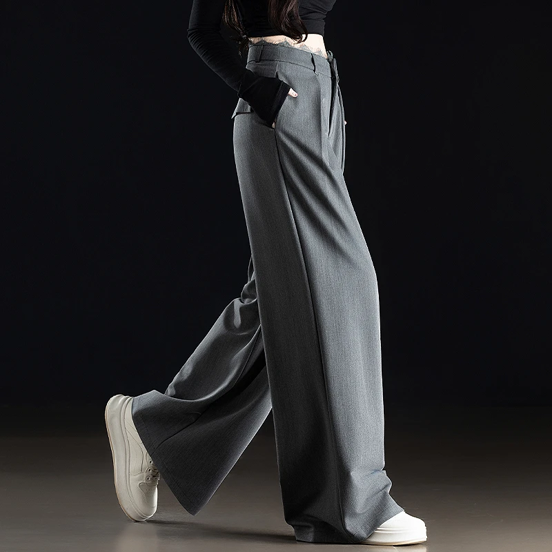 百搭老钱风女装秋季新款裤子女2025春秋高腰阔腿裤垂感休闲西装裤