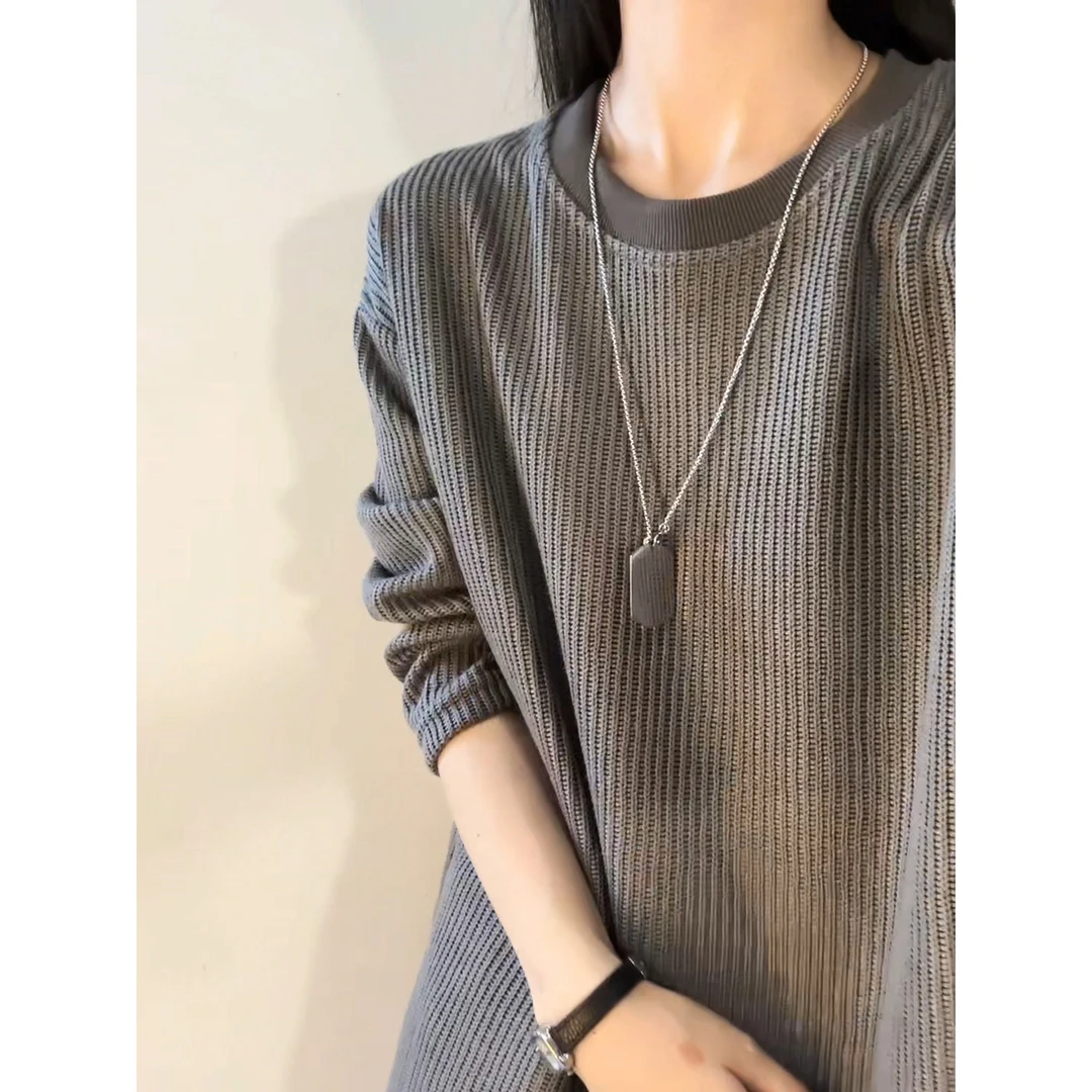 撞色竖条纹长袖t恤男老钱风早秋chic别致上衣圆领正肩针织打底衫