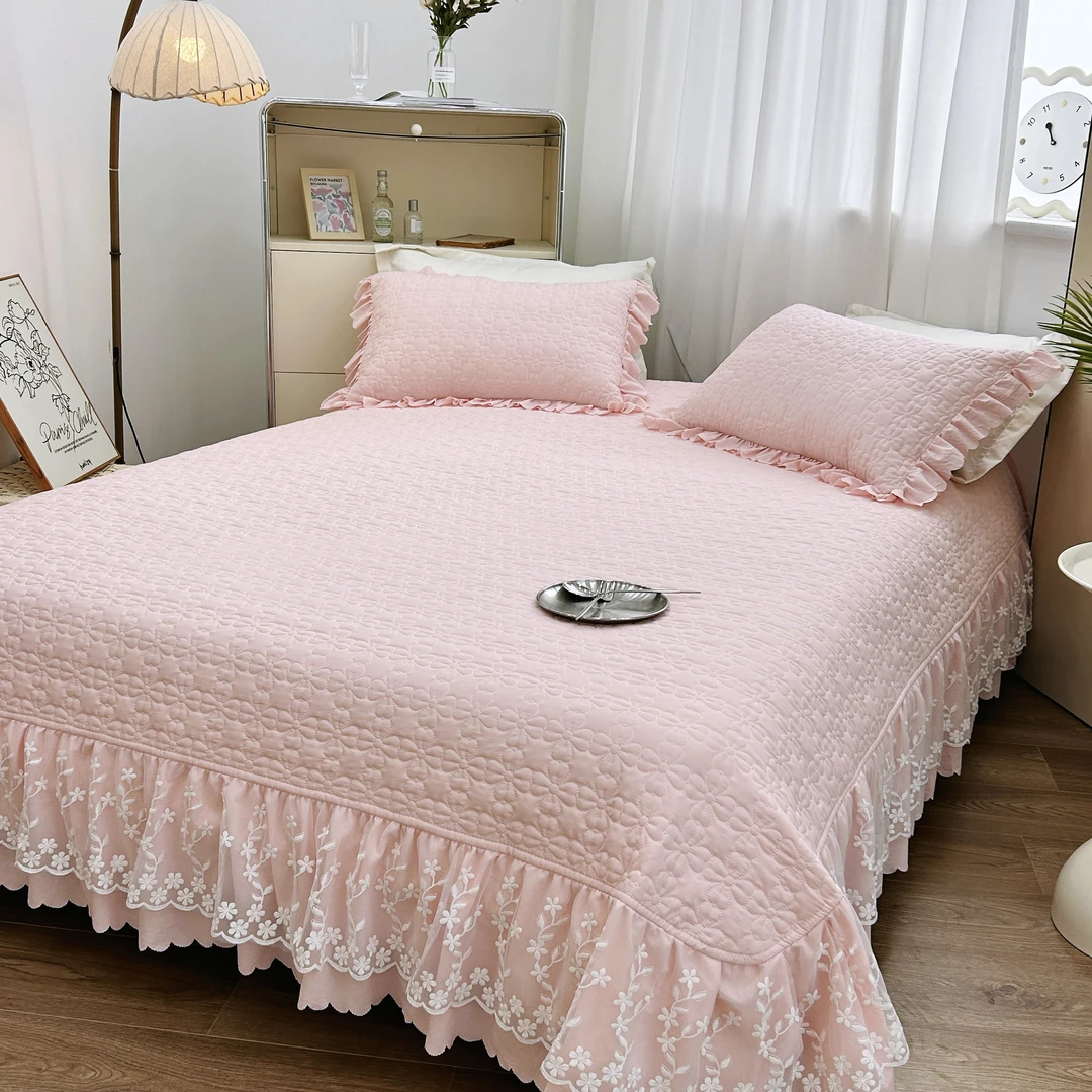 ★水洗双层纱 【单床盖】舒适床裙枕套四季款可机洗不滑床