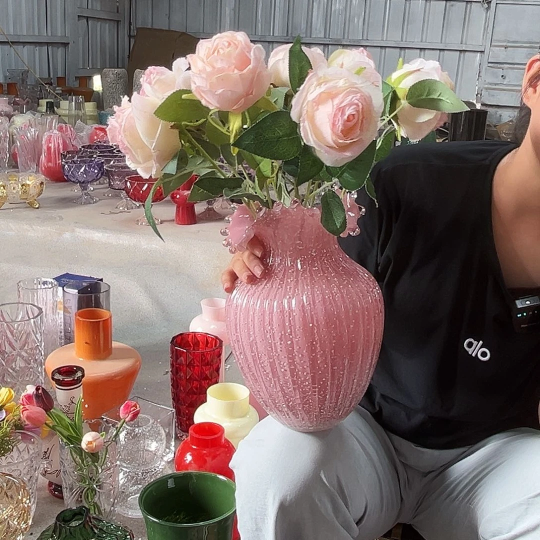 水晶花瓶粉色大浪花