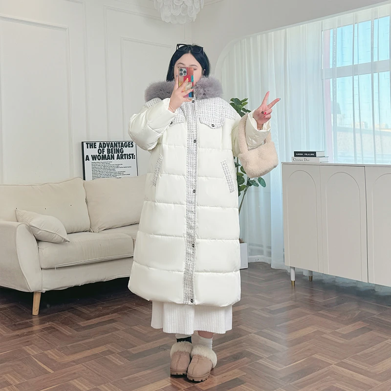 高知御姐 / 轻奢小香风长款大毛领棉服7388花契200斤胖mm休闲时尚