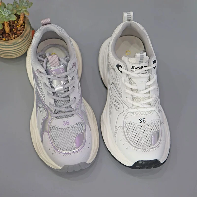 9021-203 新款真皮网鞋女透气厚底老爹鞋轻底运动网面休闲鞋