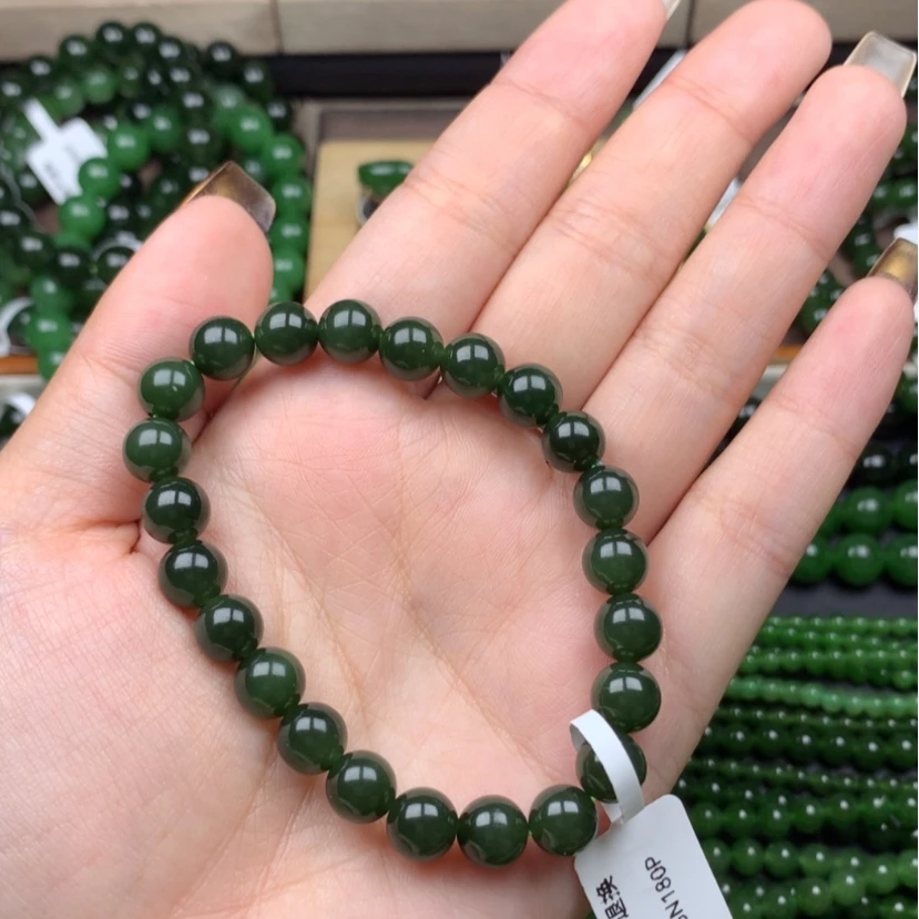 【闪购商品】未镶嵌手串和田玉（碧玉）8m菠菜绿无黑特价