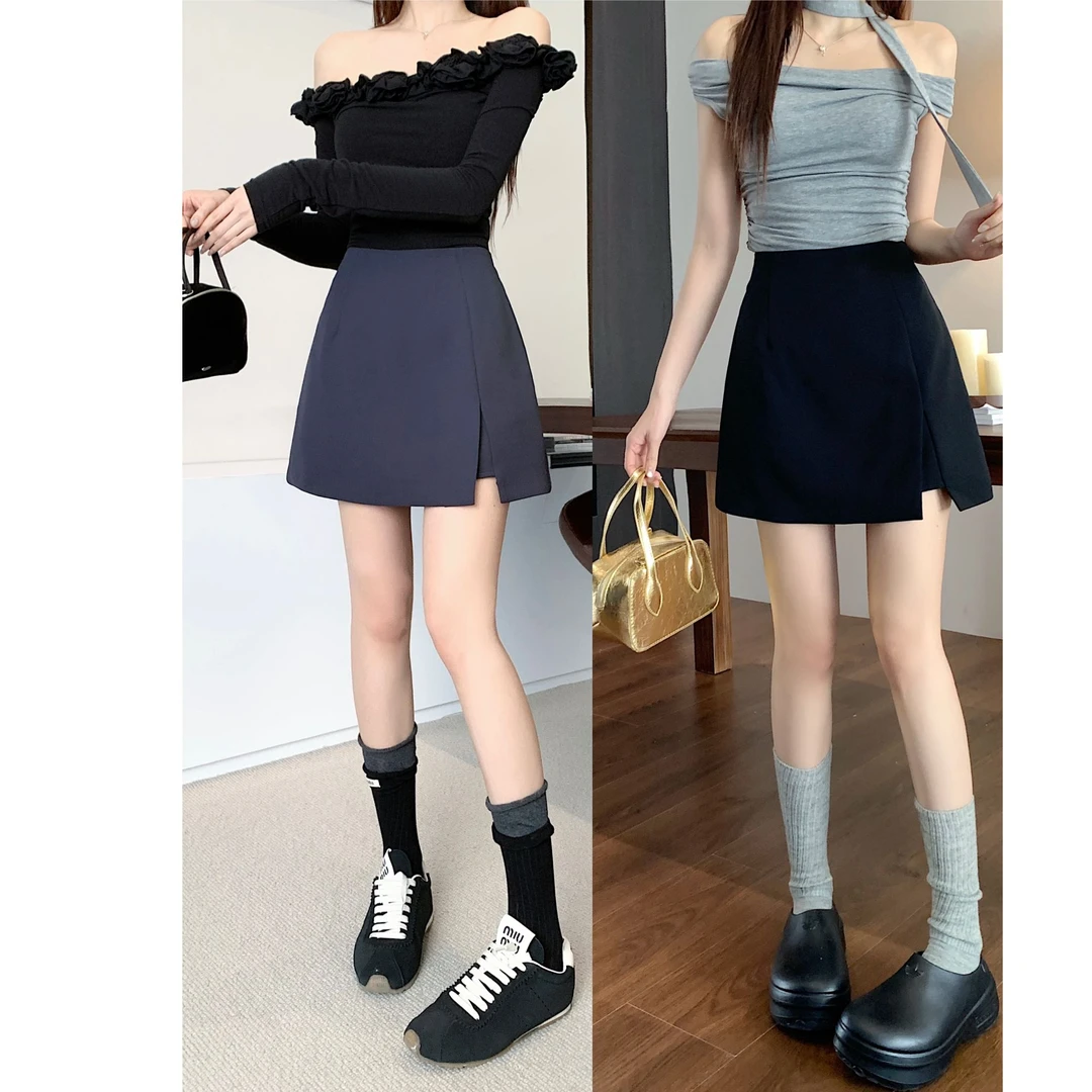 春夏季女装大码2025年新款A字黑色小众显白短裙 —8023