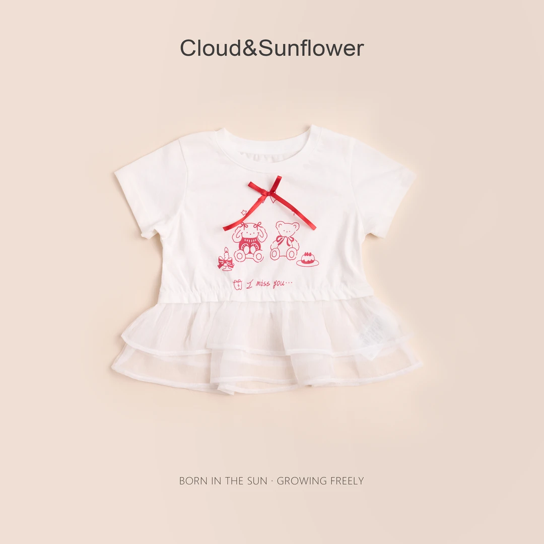 【云朵小葵】女童夏季小熊蝴蝶结裙摆休闲T恤1114040