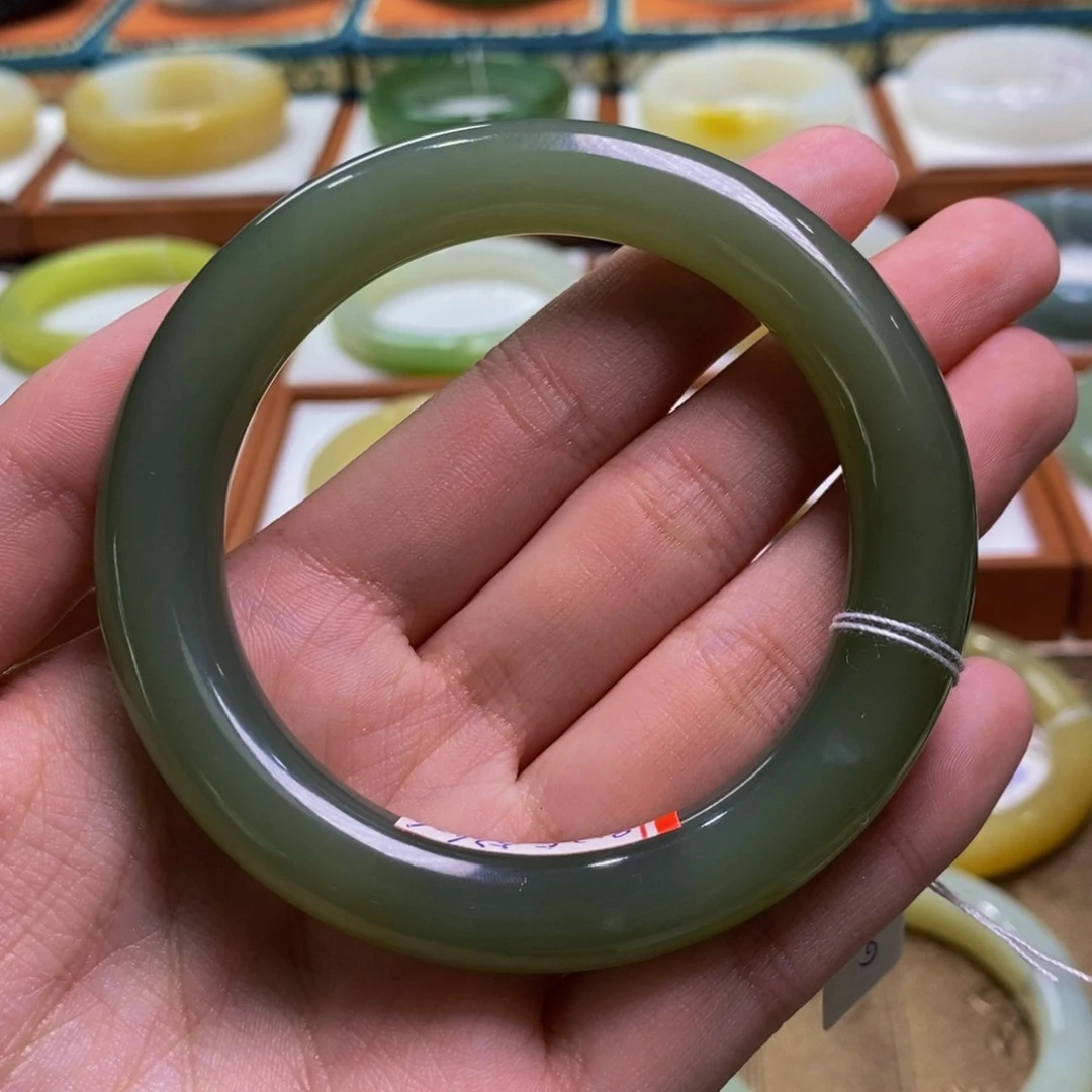 和田玉手镯未镶嵌青海湖水绿57-58