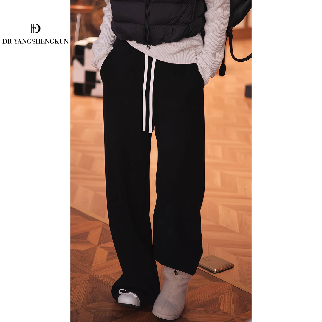 杨圣坤2025冬季新品醋酸羊毛混纺抽绳松紧腰加绒休闲裤ES2511261