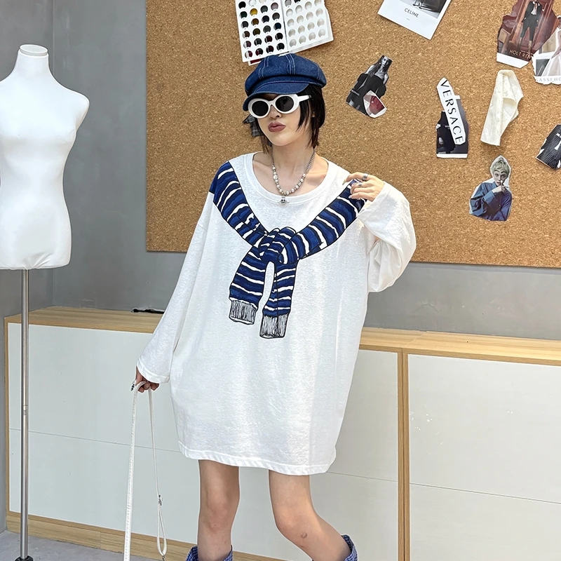 大码女装大版t恤女120斤到240斤胖mm遮肚子显瘦长袖上衣早秋新款