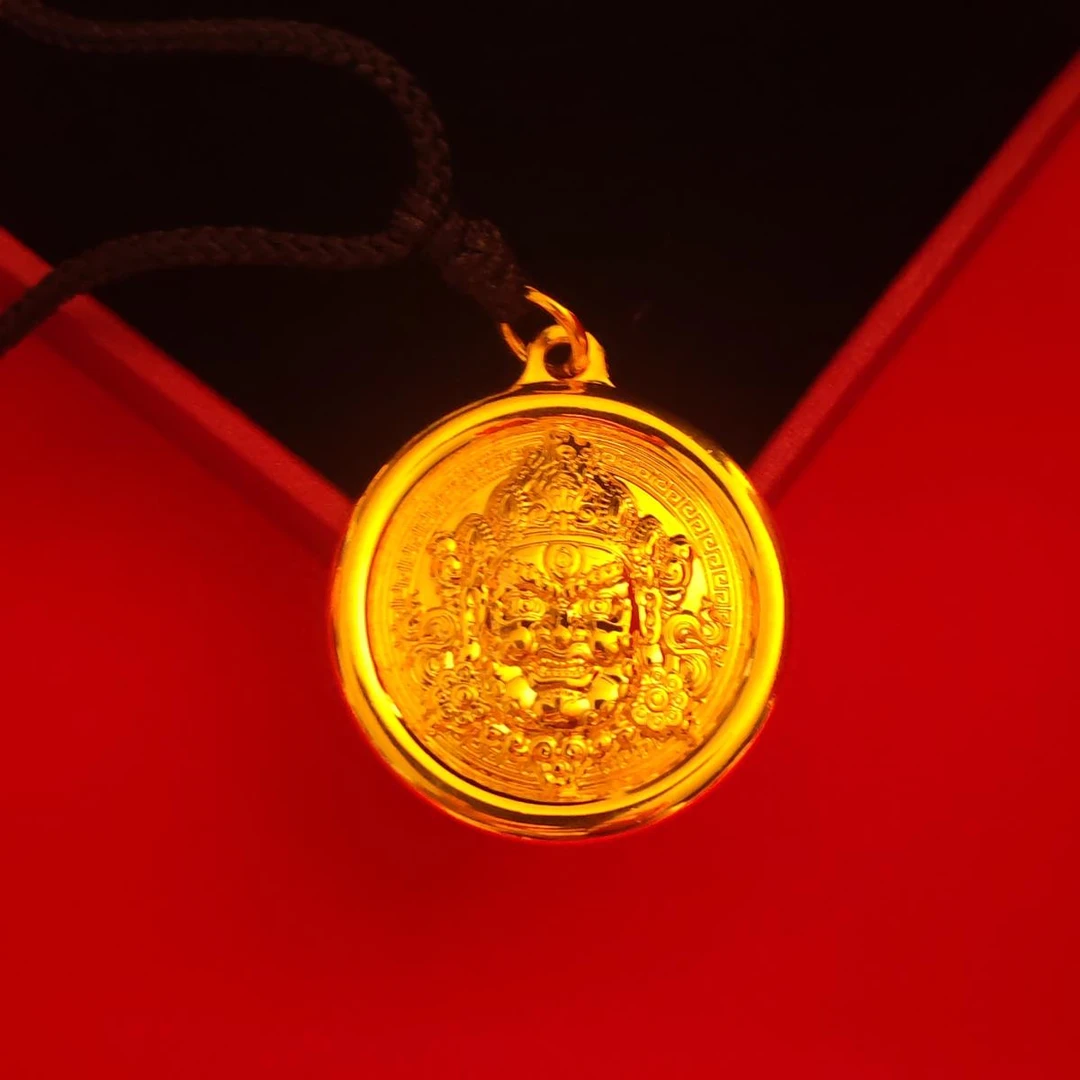 吊坠足银 黄财神吊坠手工编织项链男女新款时尚挂坠实送长辈礼物