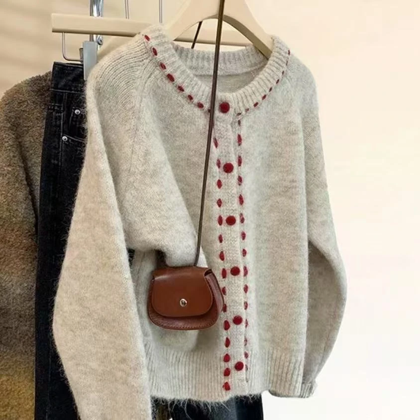 法式复古开衫毛衣2025春季宽松慵懒设计感休闲