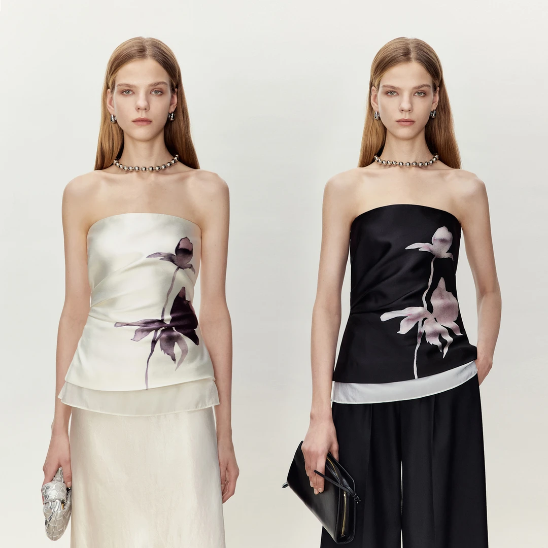 LYNEE 简约抹胸式时尚印花修身吊带百搭上衣女 虞美人 LGD2FSW062