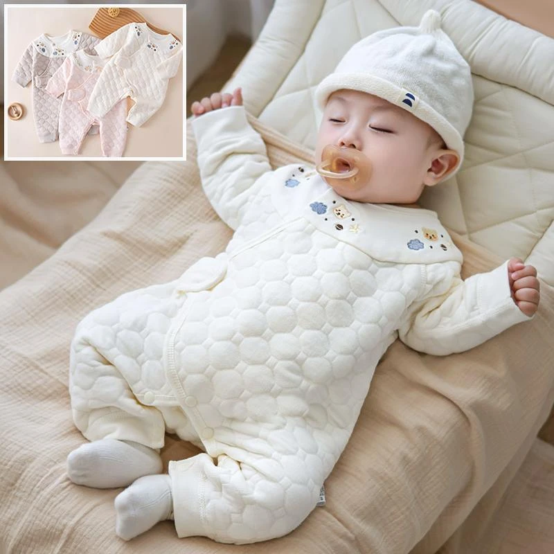 婴儿秋冬季连体衣宝宝双层护肚蝴蝶衣新生儿夹棉保暖哈衣初生衣服