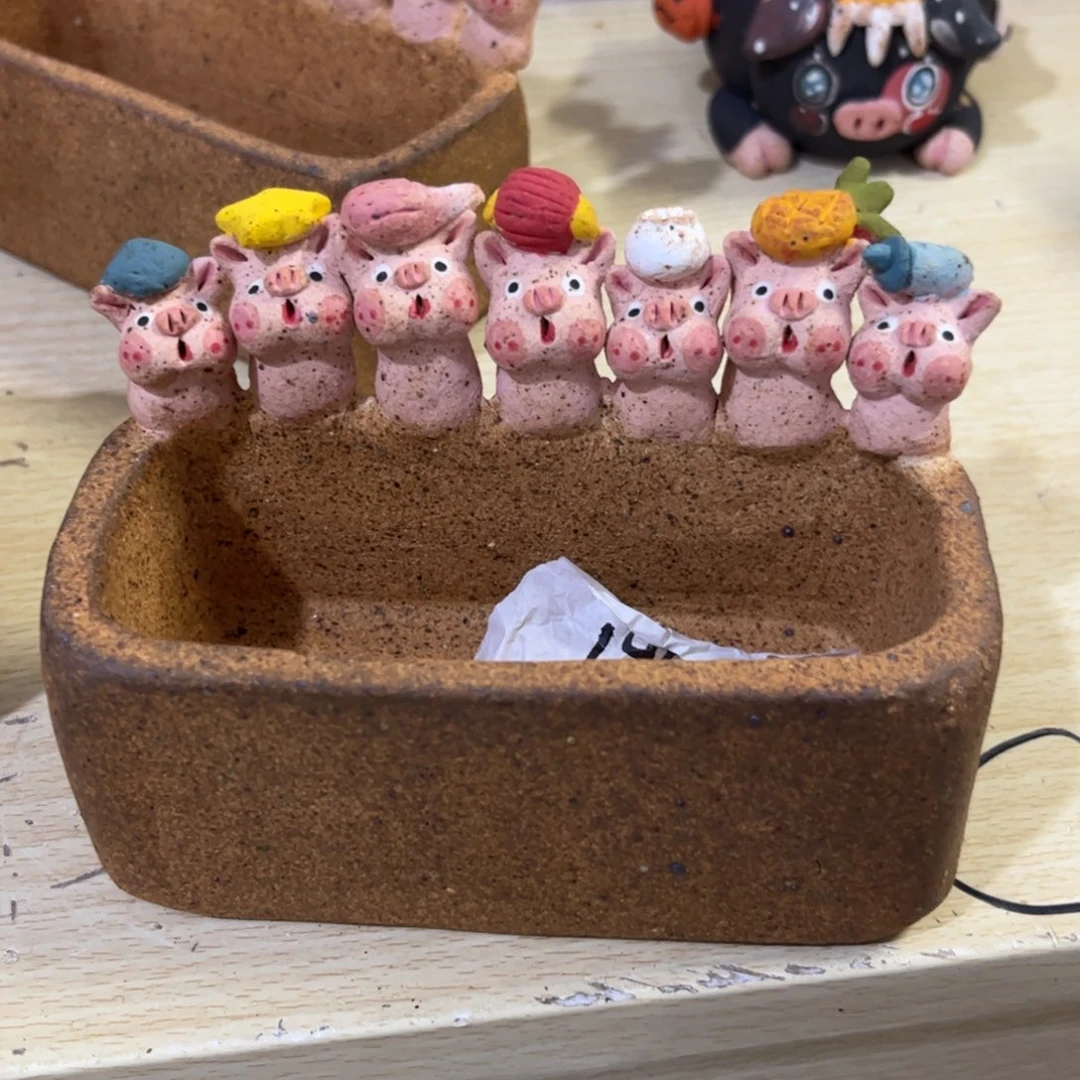 泥塑古镇炻陶花盆