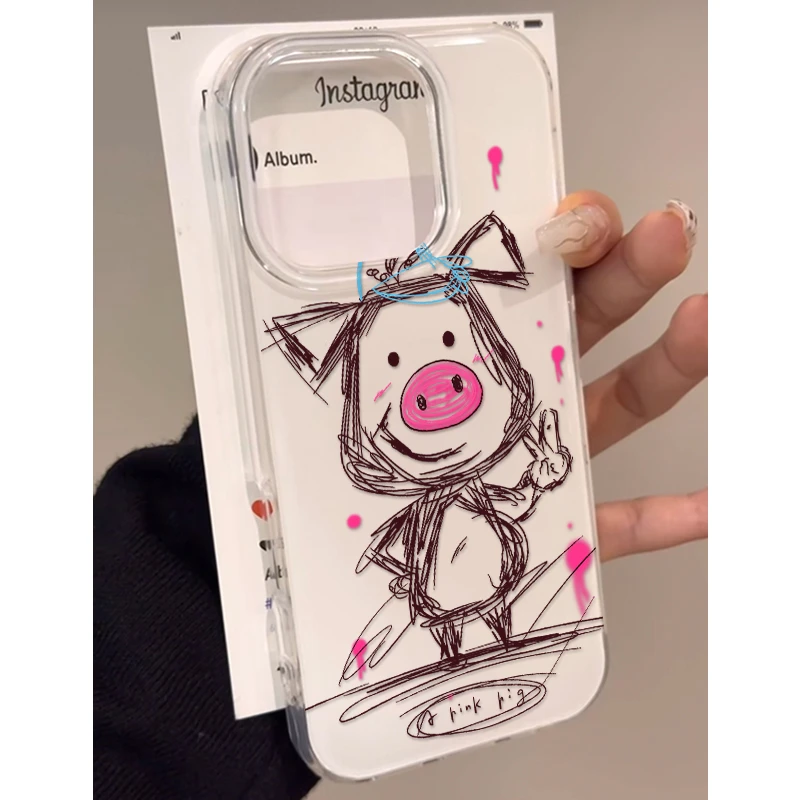 飞虎胜涂鸦比耶小猪适用iPhone16苹果手机壳华为oppo小米15vivo套