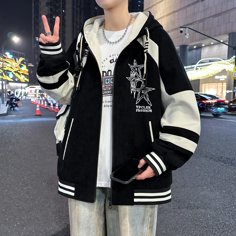 青少年夹克男棒球服宽松百搭学生帅气连帽大童休闲外套男