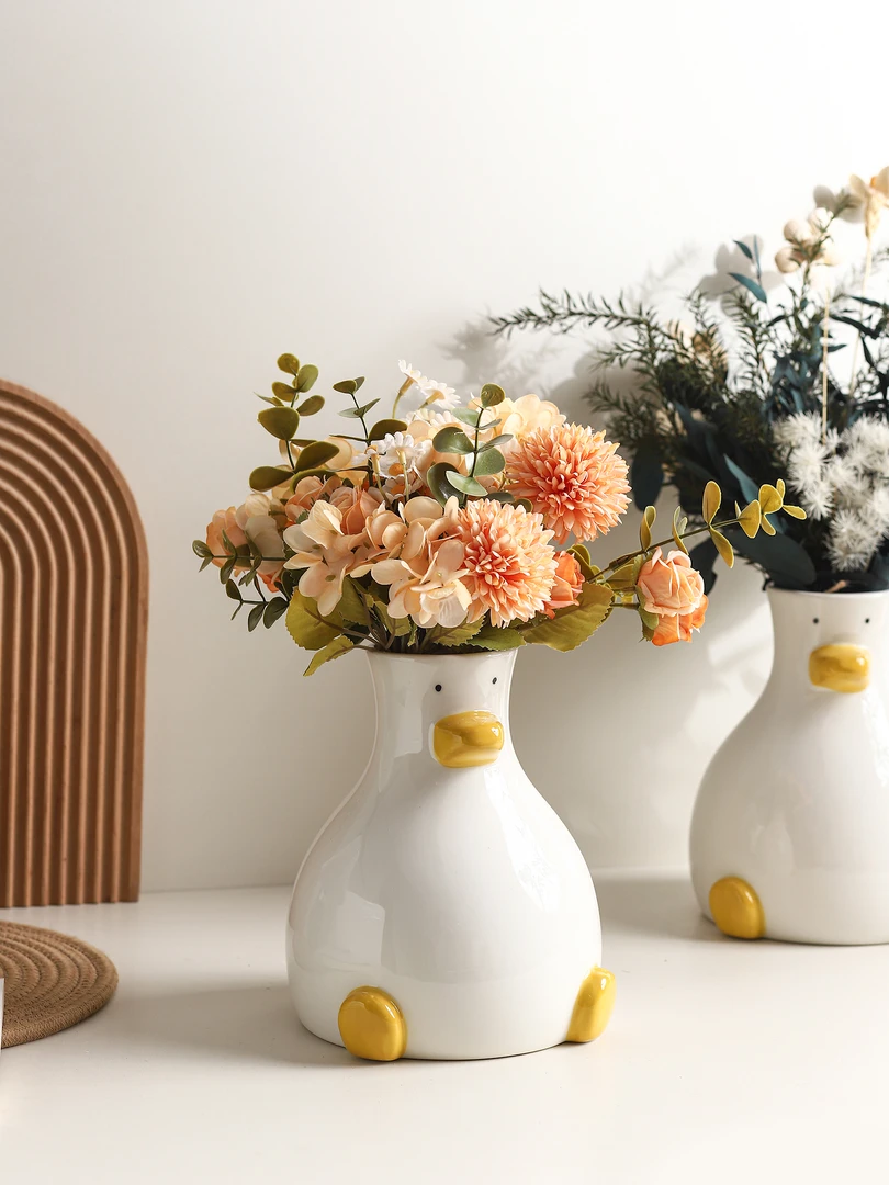 丑萌可爱鸭陶瓷INS北欧插花花瓶摆件客餐厅桌摆装饰品少女心花器