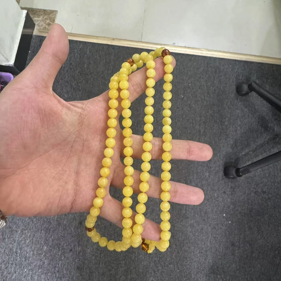 天然俄料鸡油黄蜜蜡项链 L198—多样性发7mm