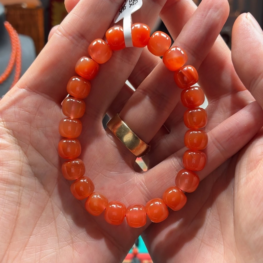 南红玛瑙未镶嵌手串原矿保山的杨柳南红老型手串卡9+