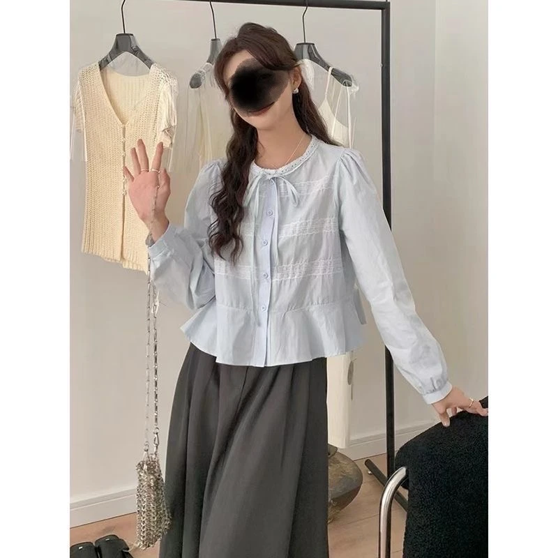 [5036]袖上衣春季新款设计感小众下摆荷叶边洋气百搭小衫