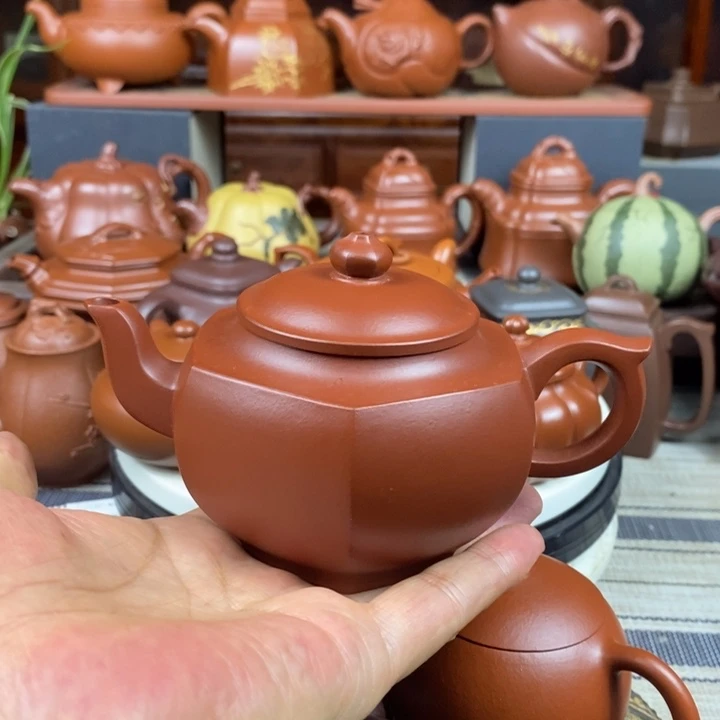 茶壶紫砂六方宫灯260cc原矿朱泥特价
