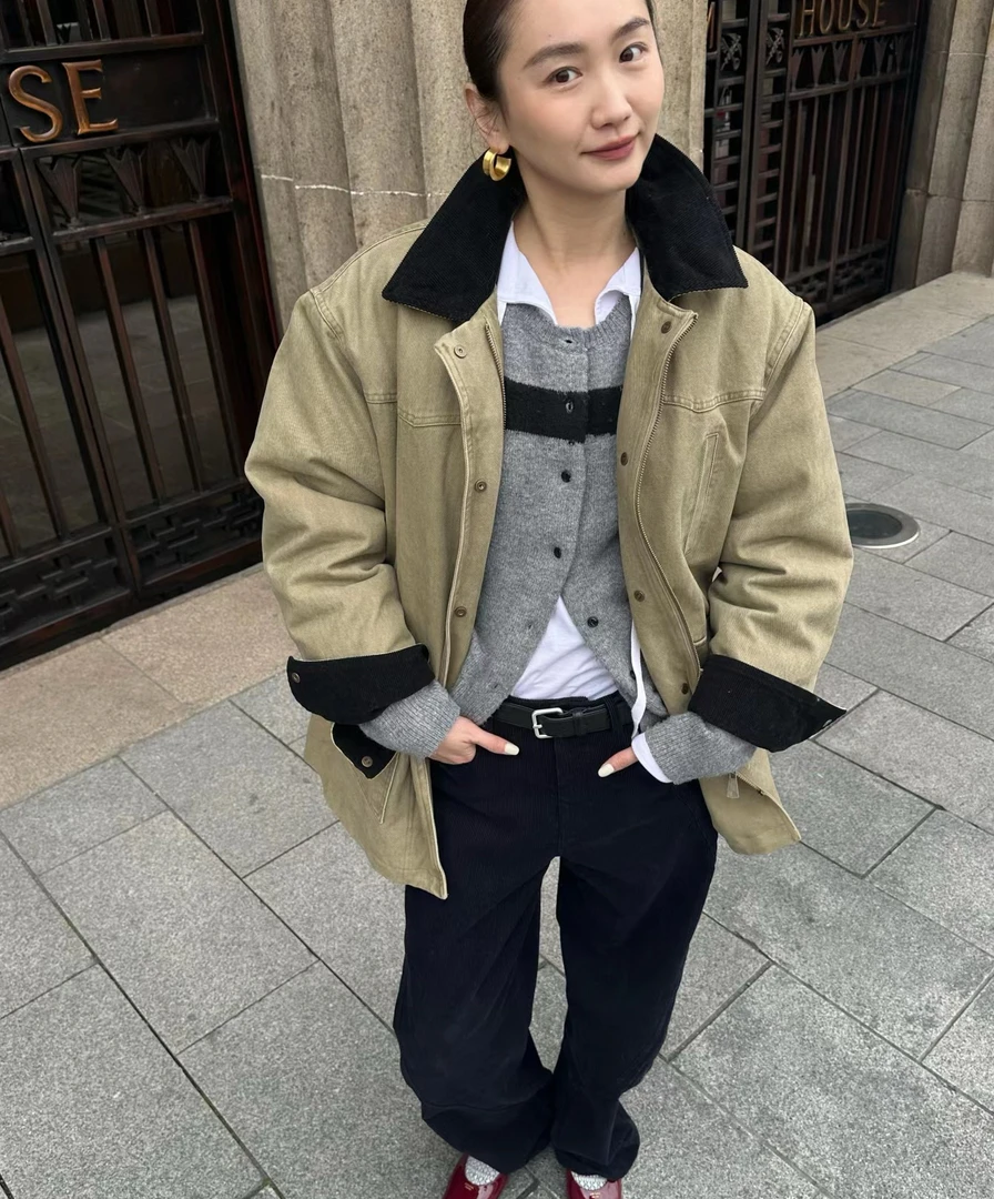 【W_ting】冬款小众设计师巴恩风休闲牛仔羽绒服外套12115