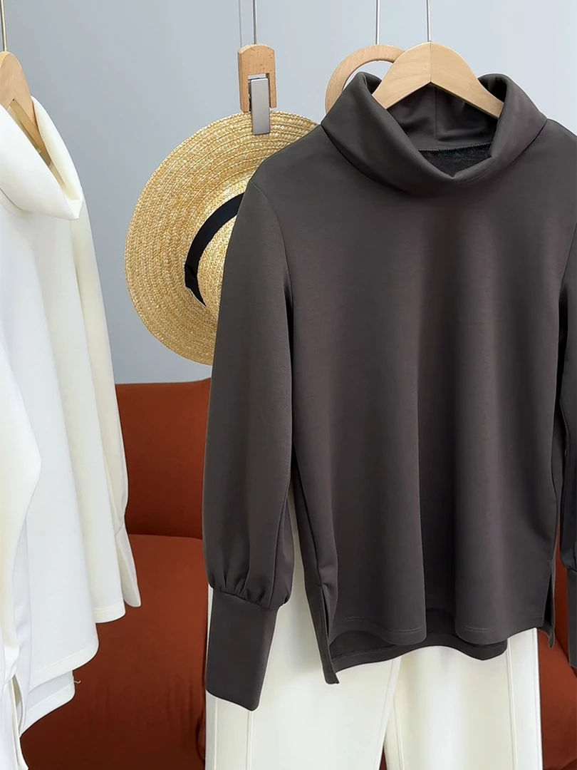 2025早春新款半高领打底女宽松显瘦简约内搭洋气长袖衬衫