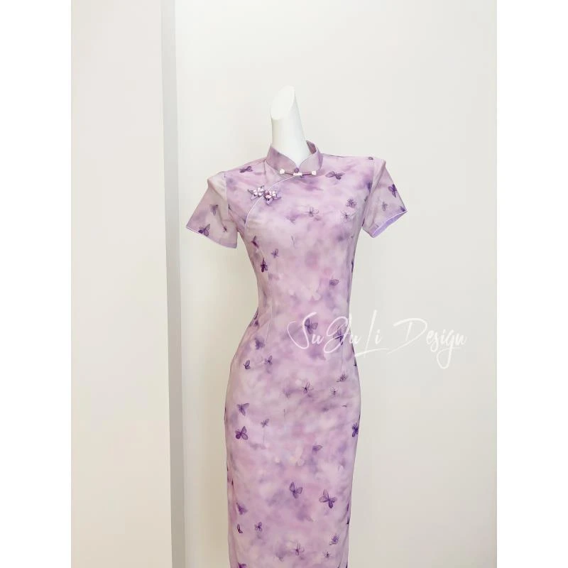 苏故里【桃漫如雨】文艺气质修身高端日常旗袍奢华气质双层衣长120