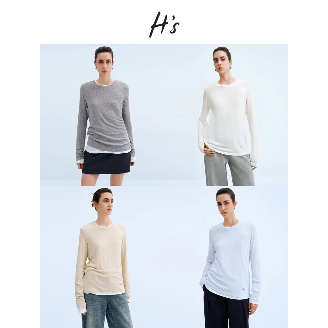 【面膜T】HS莱赛尔T恤女25美丽诺羊毛内搭修身打底衫上衣