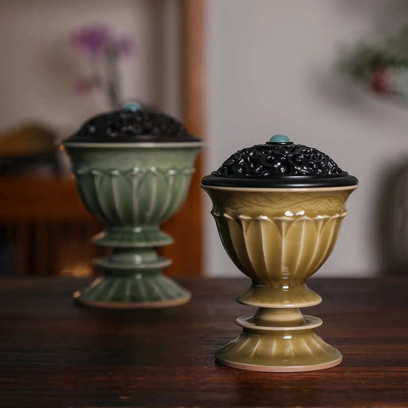 龙泉青瓷王斌 心似莲开熏炉陶瓷瓣纯手工香熏炉香道收藏摆件 礼盒