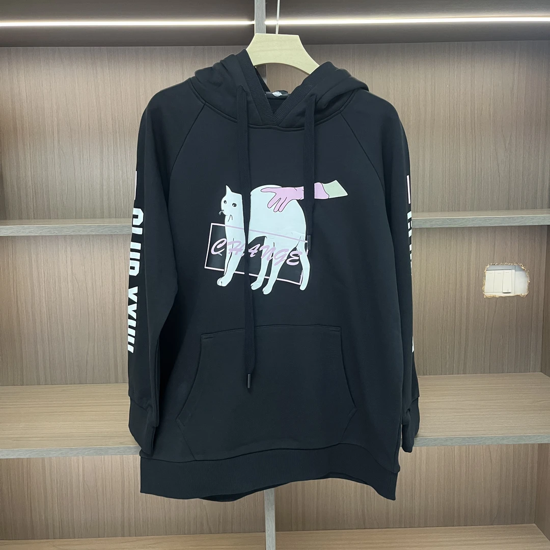 春秋女士百搭猫咪印花连帽卫衣DGAT0WY1705