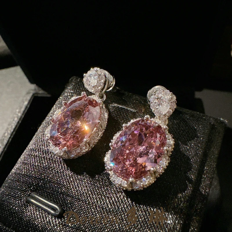 铜合金合成锆石耳饰 干枯玫瑰色椭圆耳环MK057