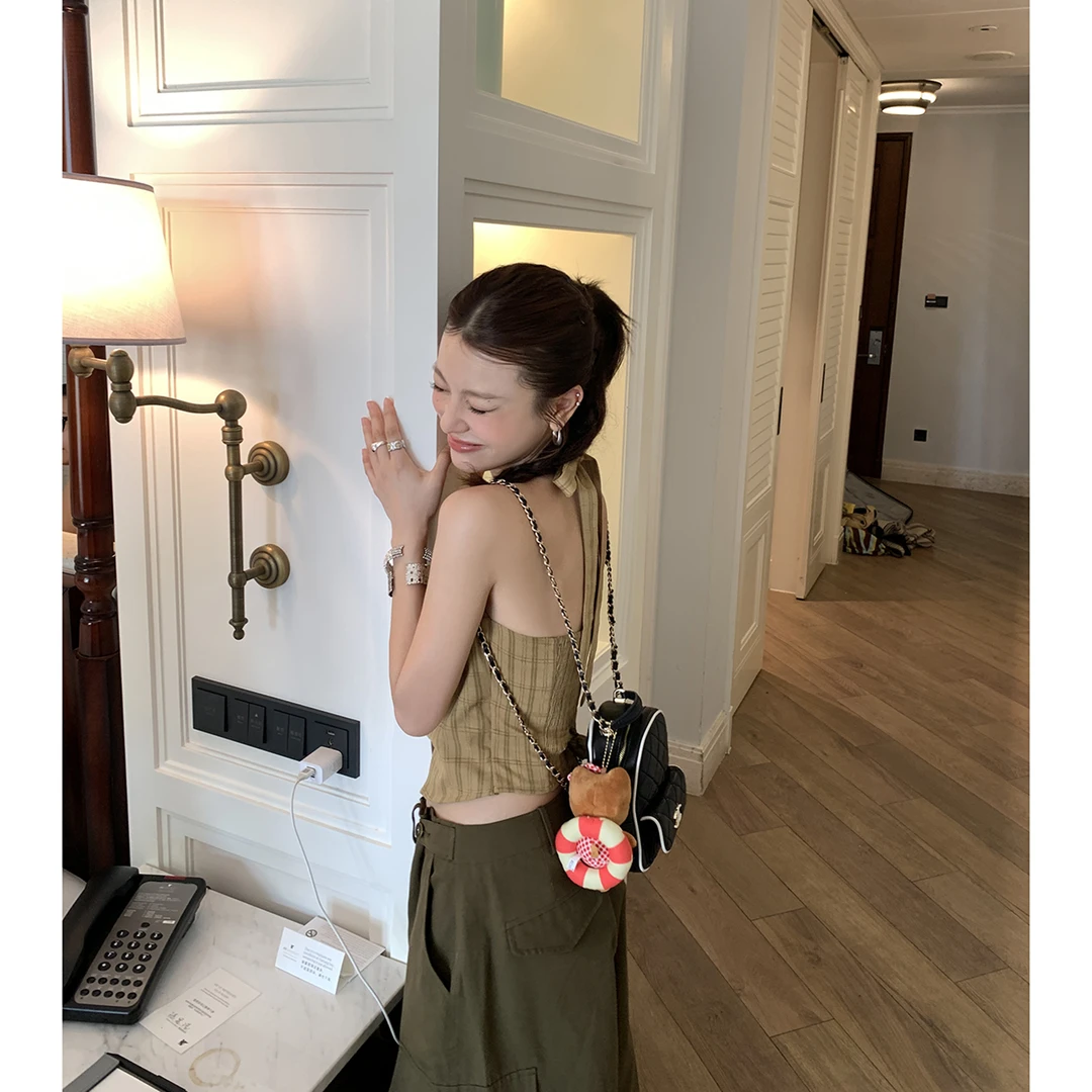 【泰酷辣】条纹挂脖背心辣妹露背外穿4354