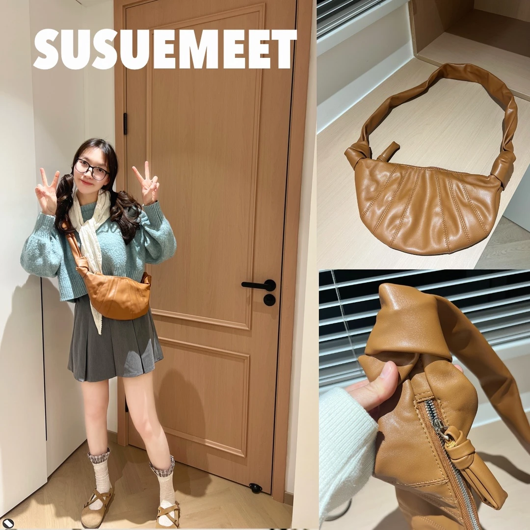牛角尖尖文艺斜挎包 洋气女士小众休闲皮质纯色百搭通勤包包肩包