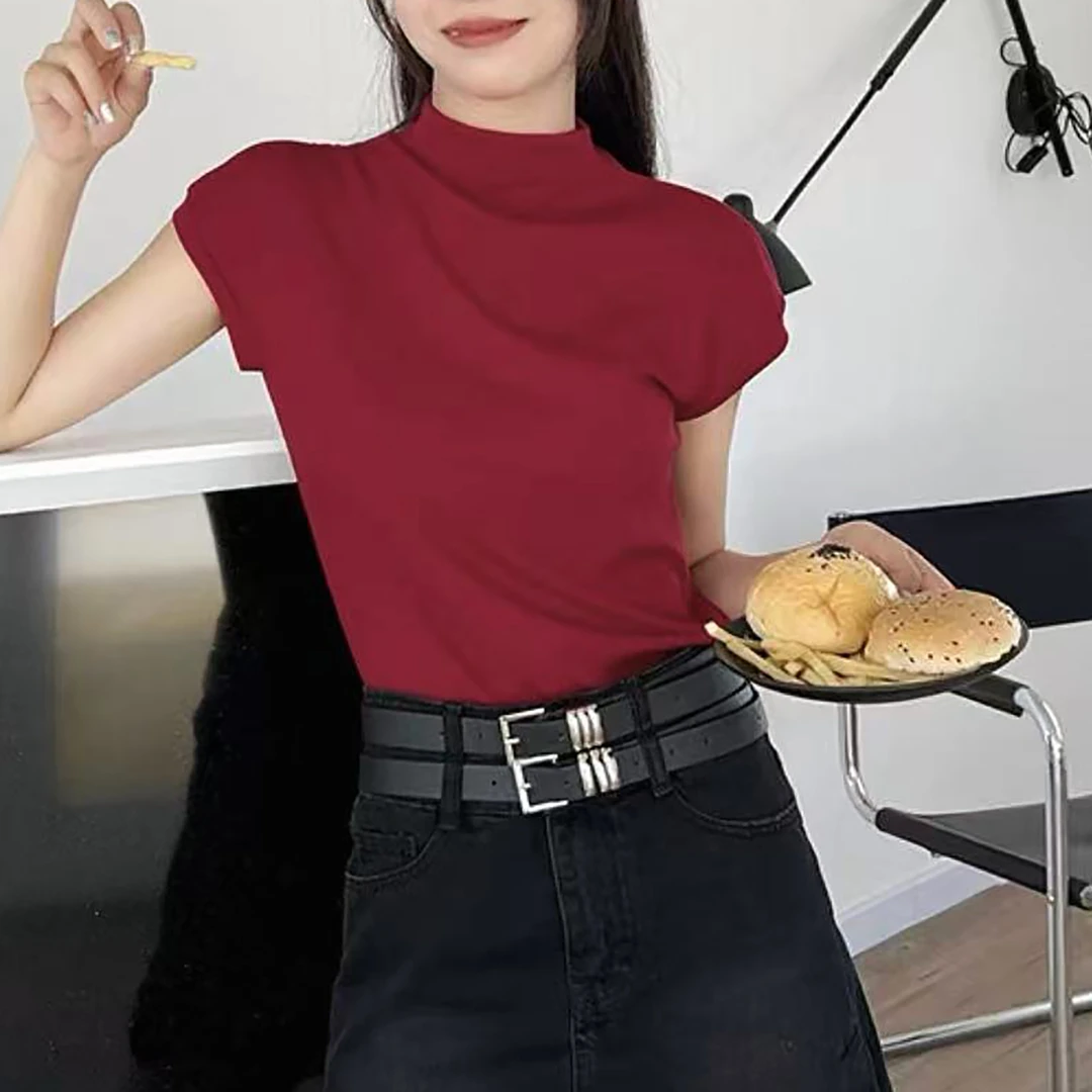 2025新款！女士半高领短袖时尚百搭飞机衫F632