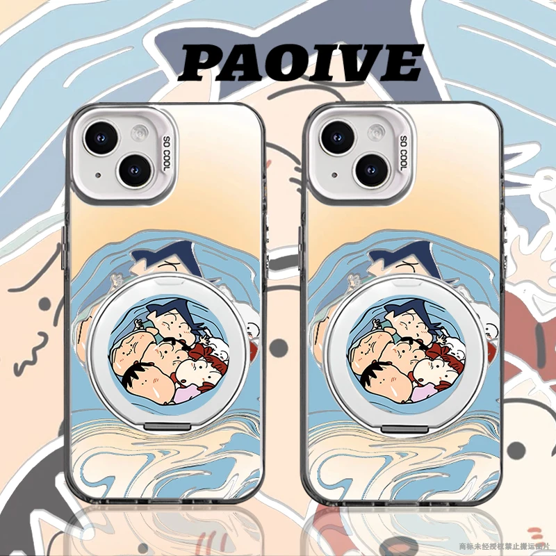 适用苹果华为vivo一加iPhone14小米三星蜡笔小新防摔彩银手机壳