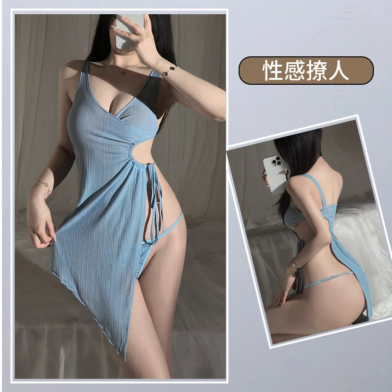健美女神性感楼镂空系带高开叉连衣裙内衣性感连衣裙睡裙诱惑