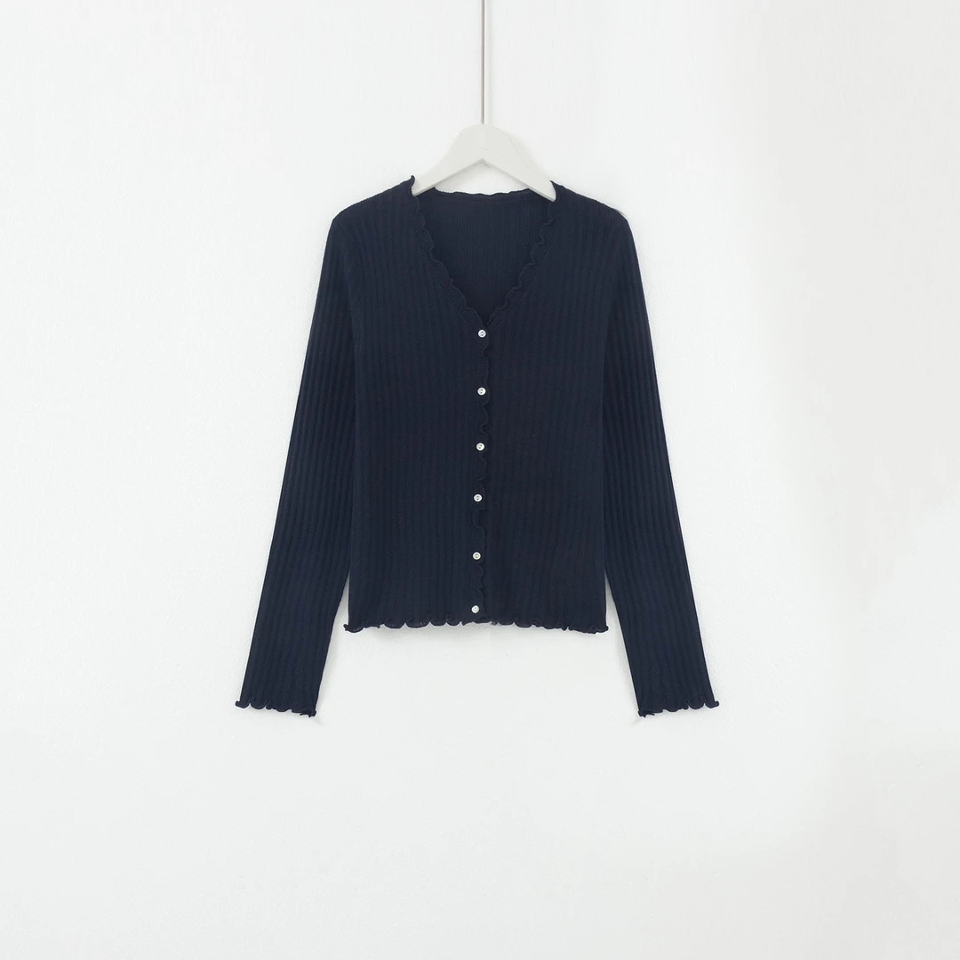 几里与麻 V领木耳边修身针织开衫 衣长53胸围80 2081348