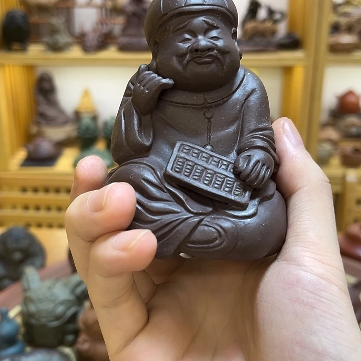 茶宠紫砂紫砂地主精打细算茶宠摆件