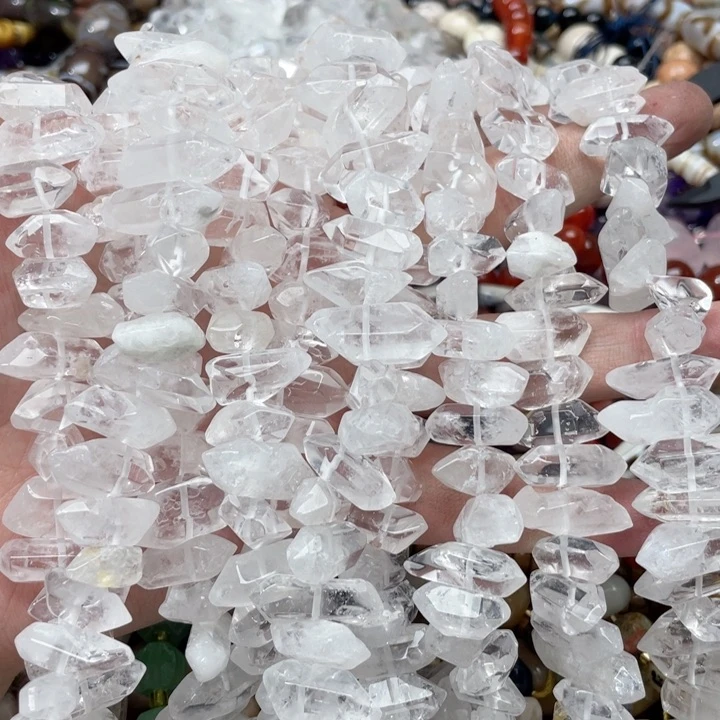 玛瑙/玉髓合金珠宝半成品一条10mm白水晶双尖