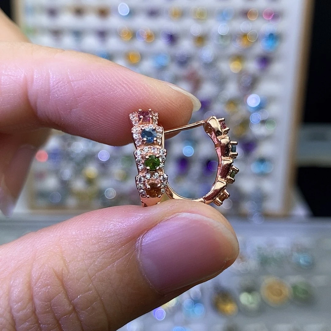 银S925镶嵌耳饰碧玺不含证书