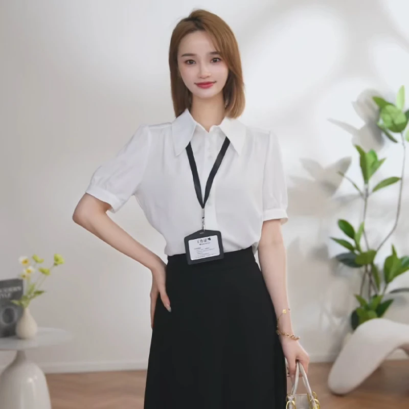 【佳莹甄选】曼贝夏季白色衬衫女职业时尚百搭通勤气质轻奢8592439