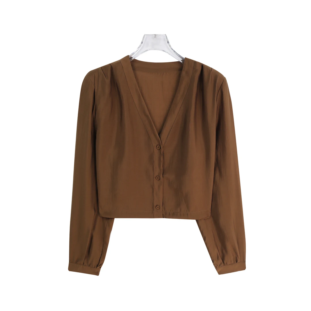 高端纯色洋气百搭宽松简约大气长袖衬衫A21012