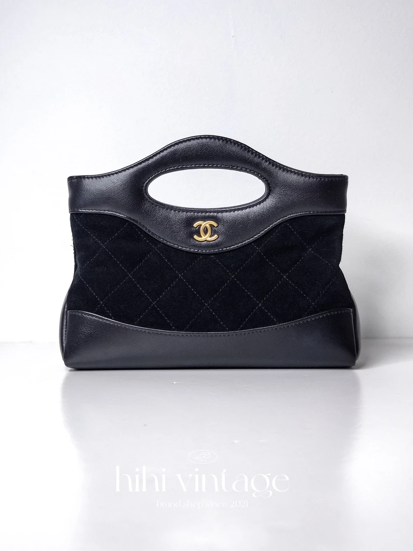 99新 Chanel/香奈儿 黑金横版拼皮nano 31bag  新款镭射 二店