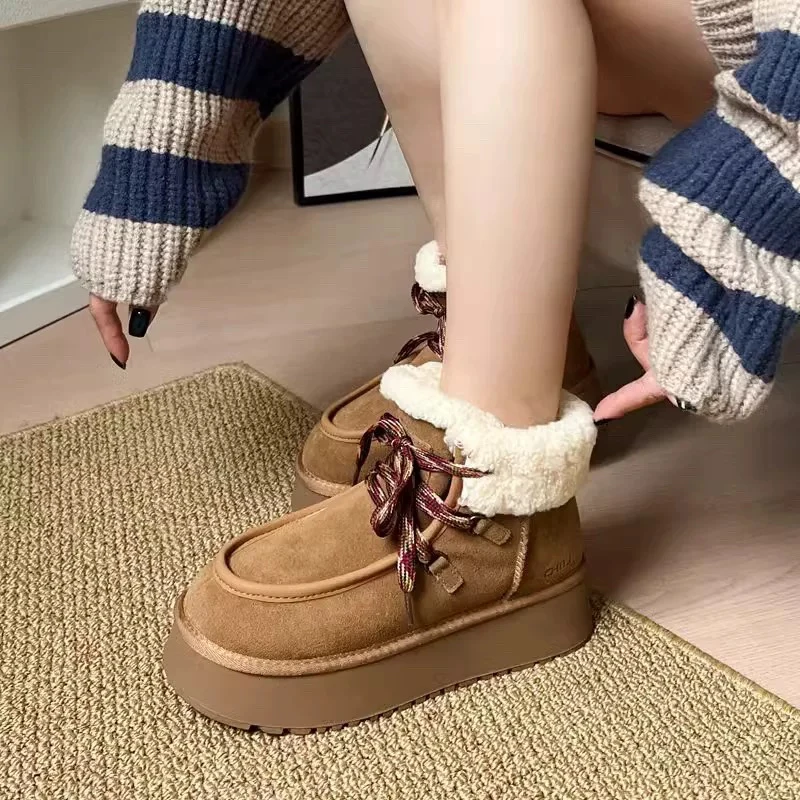 【W_ting】新款拿破仑羊毛毛系带保暖雪地靴