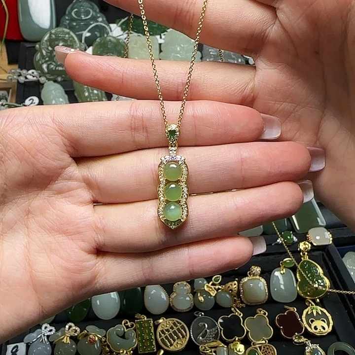 颈饰银S925镶嵌和田玉送链子送绳